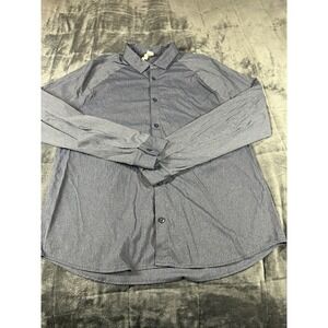 Lululemon Shirt Mens Large Gray Black Striped Long‎ Sleeve Concealed Button Down